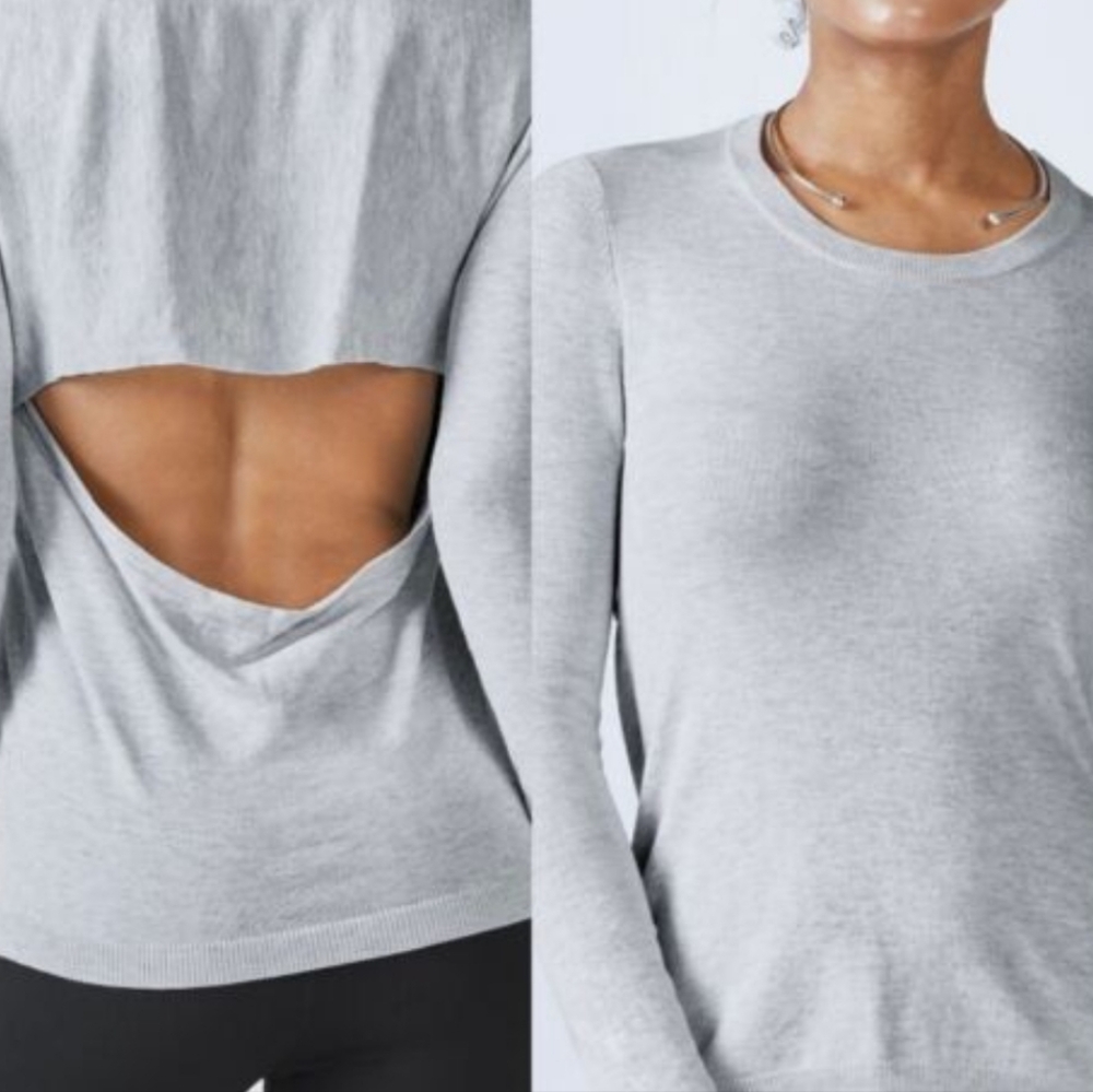 Fabletics Womans Jocelyn Gray Open Back Sweater Sweatshirt Top Size Large